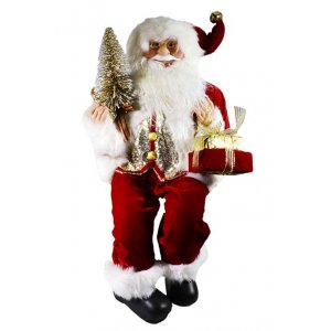 Дед Мороз AZ2020-125 с ёлочкой и подарками кр.костюм сидячий 60см (6)