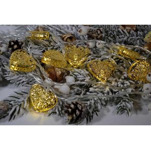 Гирлянда LED AZ2021-889 10л Сердечки тёлый Золото (100)