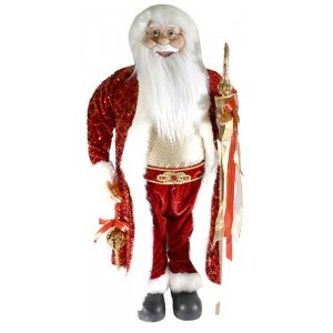 Дед Мороз AZ2021-324 с игрушкой и посохом красный костюм 90см (1)
