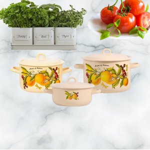 Набор кастрюль С-001/4КмЭ Фруктовая фантазия (цил 1,45л,2,9л,4,3л)