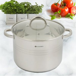 Кастрюля нерж Общепит SD-6BP-10  10,0л крышка стекло , индукция 492777 (2)