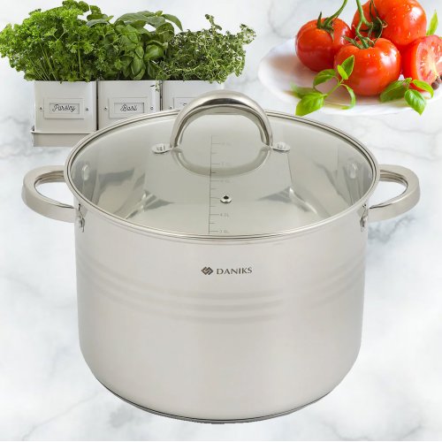 Кастрюля нерж Общепит SD-6BP-10  10,0л крышка стекло , индукция 492777 (2)