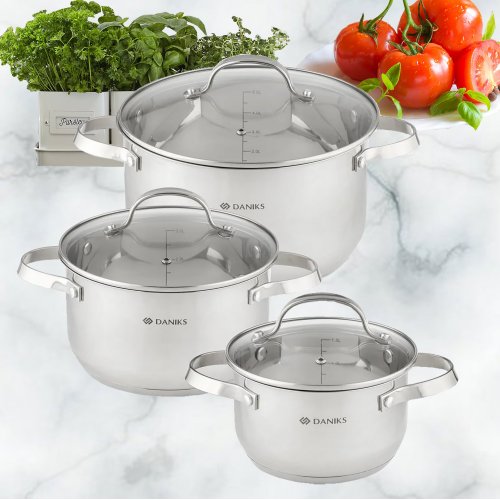 Набор посуды нерж 6пр. Элегант GS-01338-2-6PCS  кастрюли 1.9, 3.6, 6.1 л, индукция 480214(2)