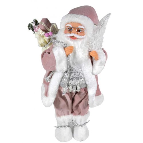 Дед Мороз AZ2021-1067 с ёлочкой розовый костюм 45см (36)