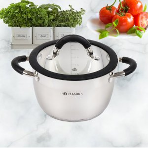 Кастрюля нерж Орландо GS-01435-18CA  2.7 л  с крыш.крышка стекло серебр индукц 397622 (6)