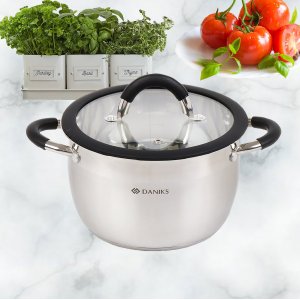Кастрюля нерж Орландо GS-01435-20CA 3.7 л  крышка стекло индукц 397623 (6)