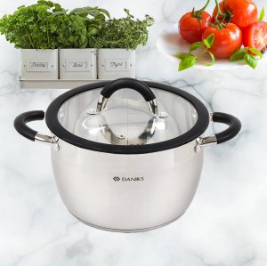 Кастрюля нерж Орландо GS-01435-22CA  4.9 л  крышка стекло индукц 397624(6)