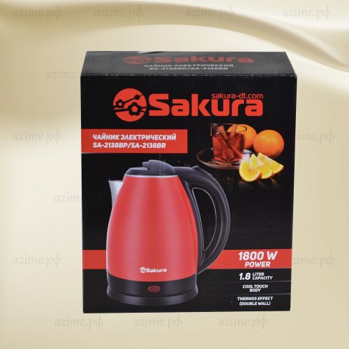Чайник SA-2138BR 1,8л 1800Вт, двухслойный металлический корпус, эффект термоса, красный/черный (1)
