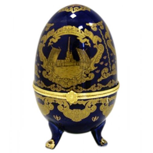 Яйцо 38-908 синее с золотом Саборы 10см